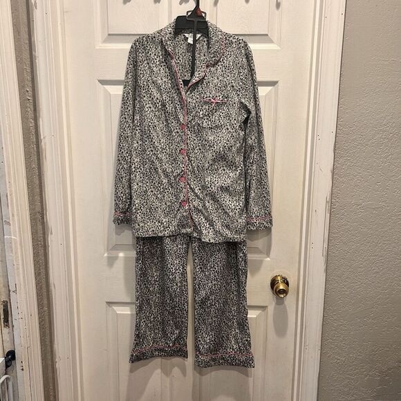 Celestial Dreams Gray Black Pink Cheetah Print 2 Piece Pajama Set Women’s Medium - Picture 1 of 8